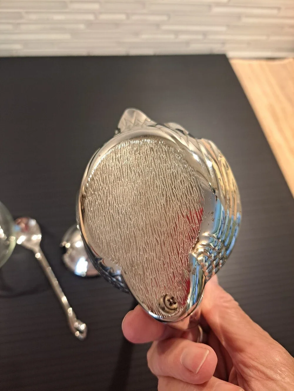 Vtg Elegance Silverware Jam Set Silver Plated Glass Swan W/ Cover And Spoon